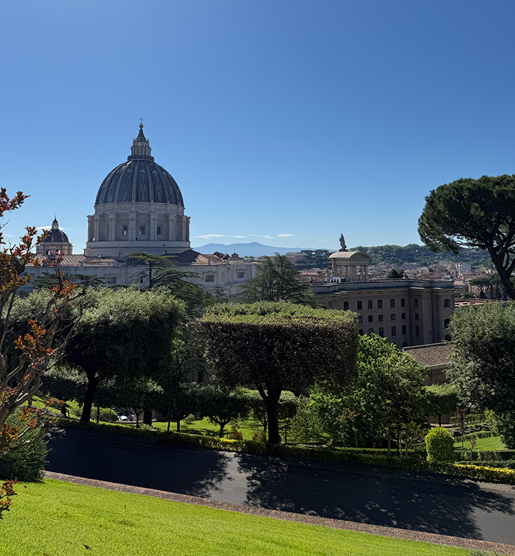 Vatican City garden and St. Peter's Basilica