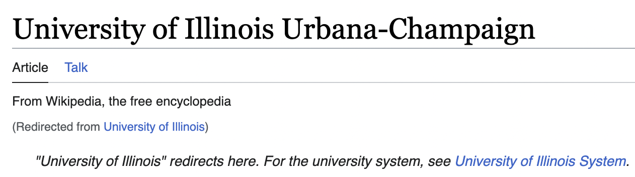 University of Illinois Wikipedia redirect